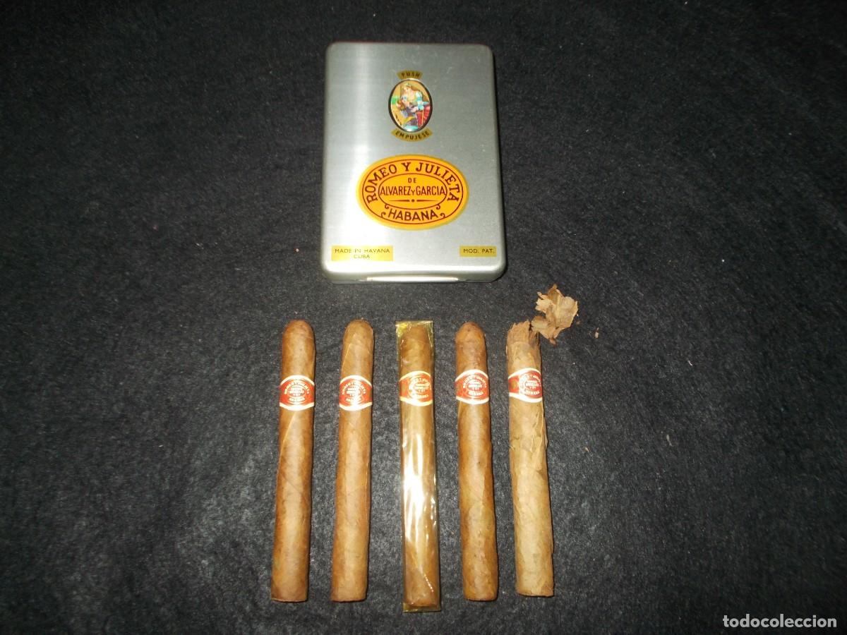Cajas de puros: 4 Puros ROMEO Y JULIETA de &Aacute;lvarez y Garc&iacute;a. Habana Habanos en Su CAJA METALICA. Puro Habano. VER y