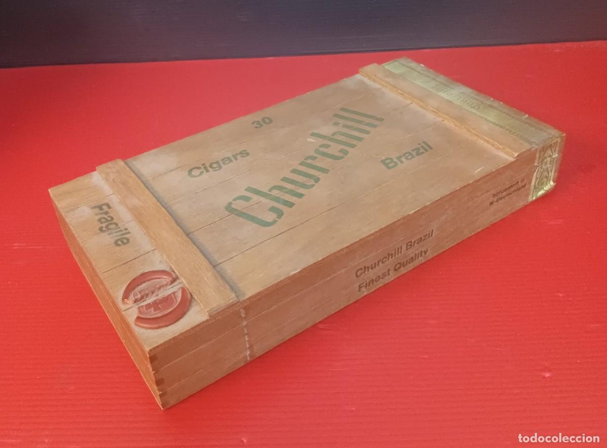Cajas de puros: ANTIGUA CAJA DE MADERA PUROS TABACO CHURCHILL BRAZIL VACIA VINTAGE