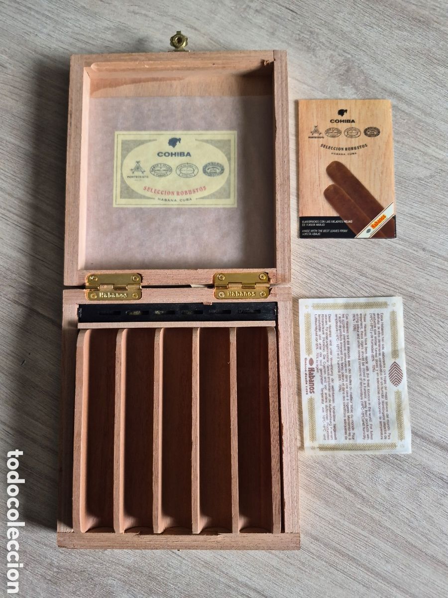 Cajas de puros: CAJA de PUROS COHIBA SELECCI&Oacute;N ROBUSTOS VAC&Iacute;A - 16,2 x 15 x 3,5 cm. - Madera - Excelente .