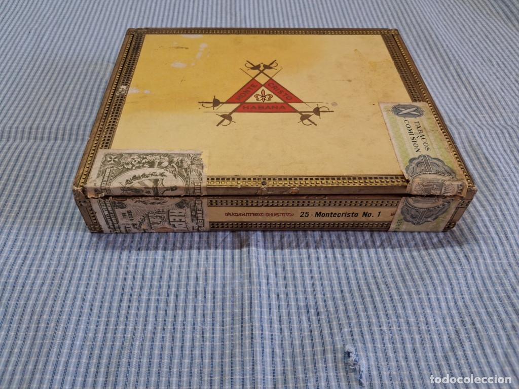 Cajas de puros: Antigua caja puros Habanos Montecristo N&ordm;1. S&Oacute;LO VENTA EN ESPA&Ntilde;A. Abierta, contiene 24 puros.