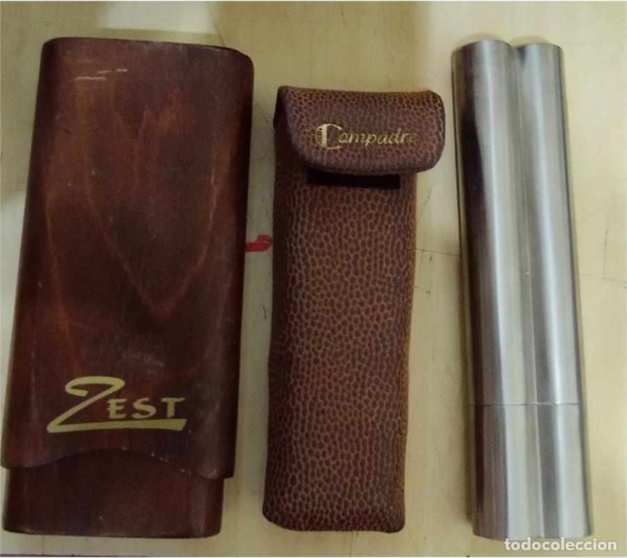 Cajas de puros: 3 PURERAS: DE METAL PARA 2 PUROS - DE MADERA PARA 3 PUROS - DE MADERA CON FUNDA PARA 2 PUROS