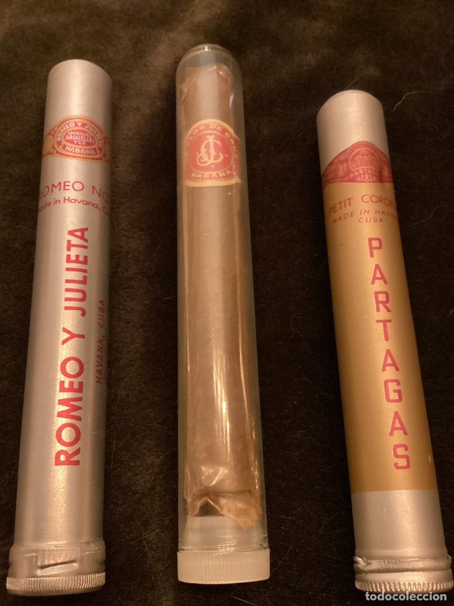 Cajas de puros: LOTE 3 PUROS HABANOS EN TUBO. ROMEO Y JULIETA. PARTAGAS. LA FLOR DE CANO.