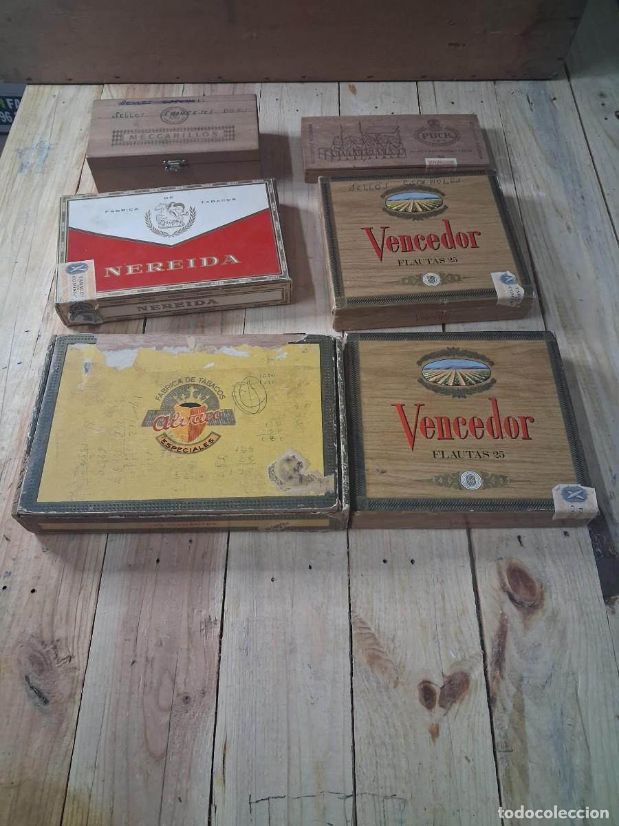 Cigar Boxes: Lote 6 cajas puros vac&iacute;as Vencedor, Nereida, Alvaro, Meccarillos, Puck.