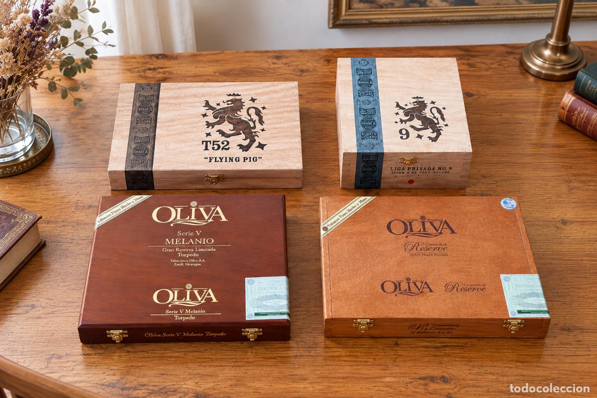 Cajas de puros: 4 Cajas de madera, vac&iacute;as, de haber contenido Puros