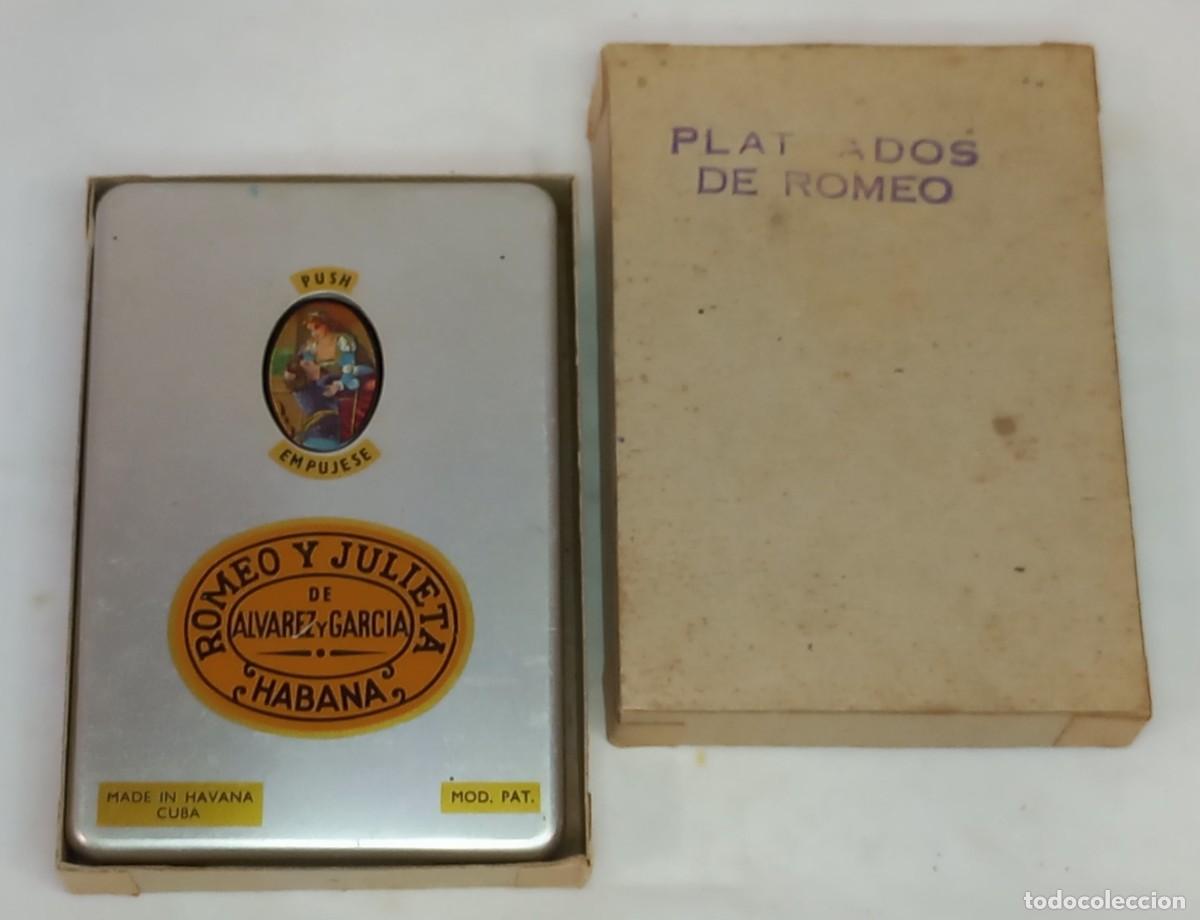 Cajas de puros: ANTIGUA CAJA METALICA DE PUROS CUBANOS HABANA DE ROMEO Y JULIETA CON 2 PUROS , PLATEADOS DE ROMEO