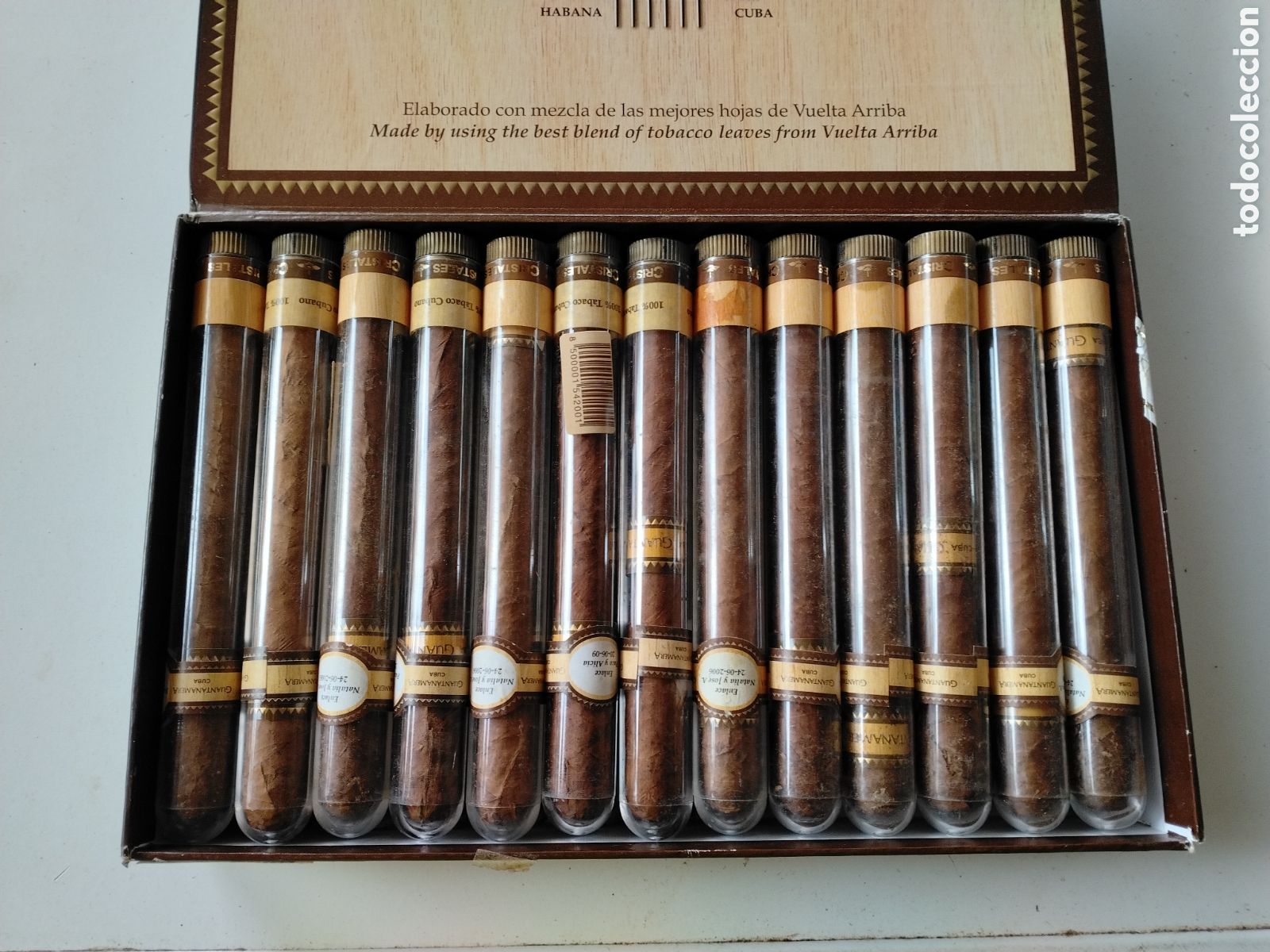 Cajas de puros: HABANA - CUBA - GUANTANAMERA 25 CRISTALES - CAJA CON 26 PUROS HABANOS EN TUBOS Y VITOLAS.