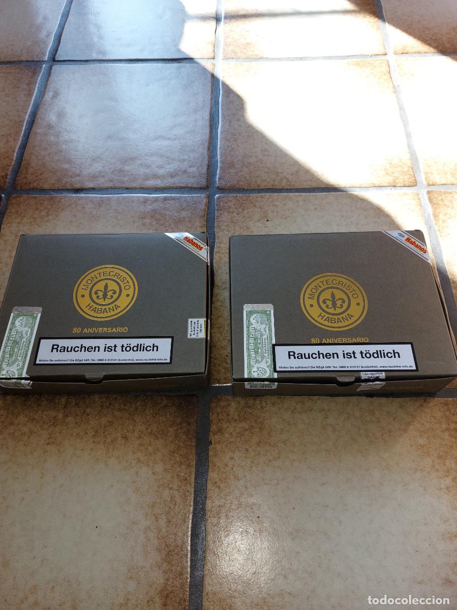Cajas de puros: 2 cajas originales Montecristo &rdquo;80 Aniversario&rdquo;, sin tabacos en su carton, perfecto estado