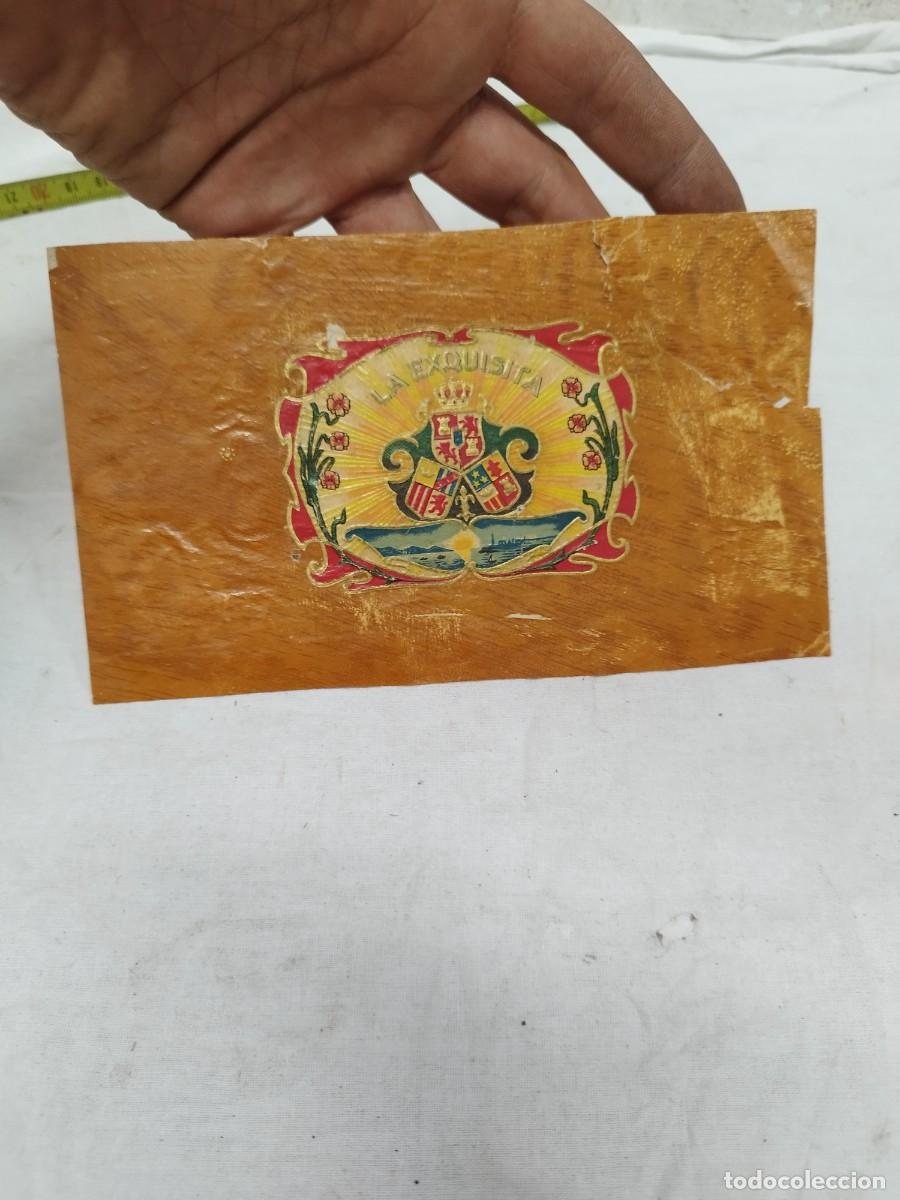 Cajas de puros: etiqueta litografiada, de antigua caja de puros de la marca La Exquisita. La palma gran canarias.