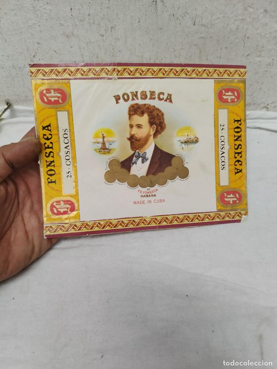 Cajas de puros: Antigua etiqueta habilitaci&oacute;n de F&aacute;brica de Tabacos Fonseca. Habana Cuba. Puros habanos.