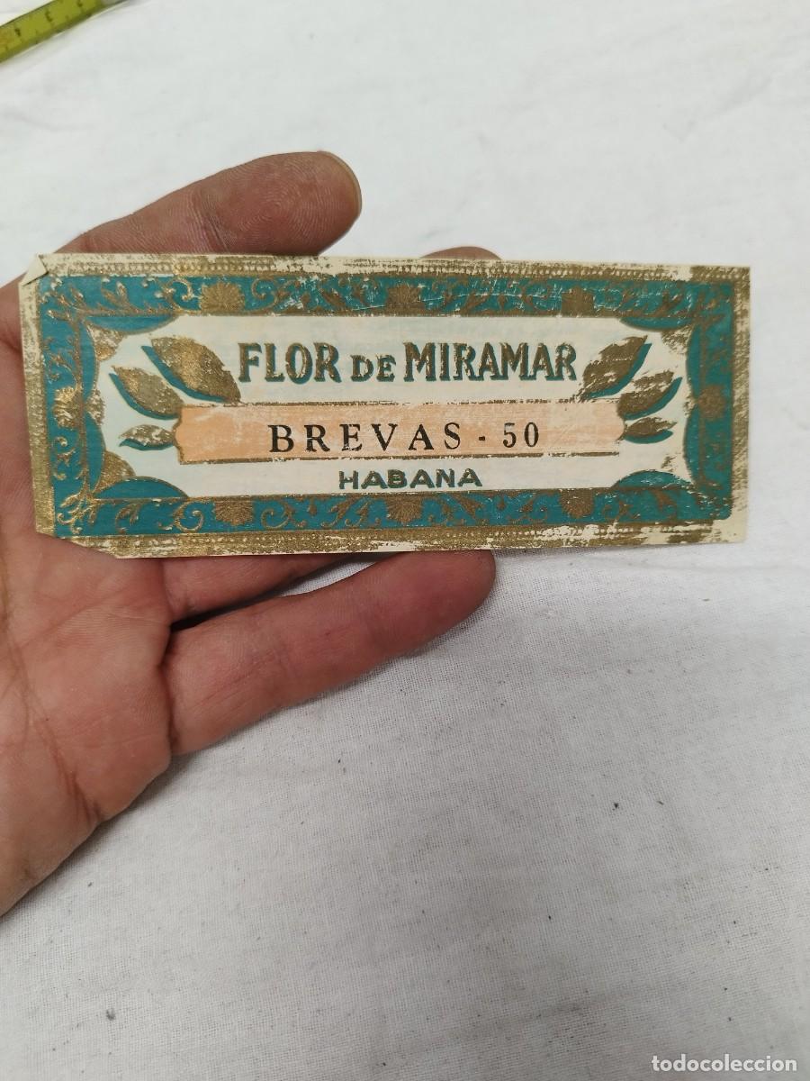 Cajas de puros: Antigua etiqueta de caja de puros, Flor de miramar brevas-50. Habana Cuba, padre Varela.