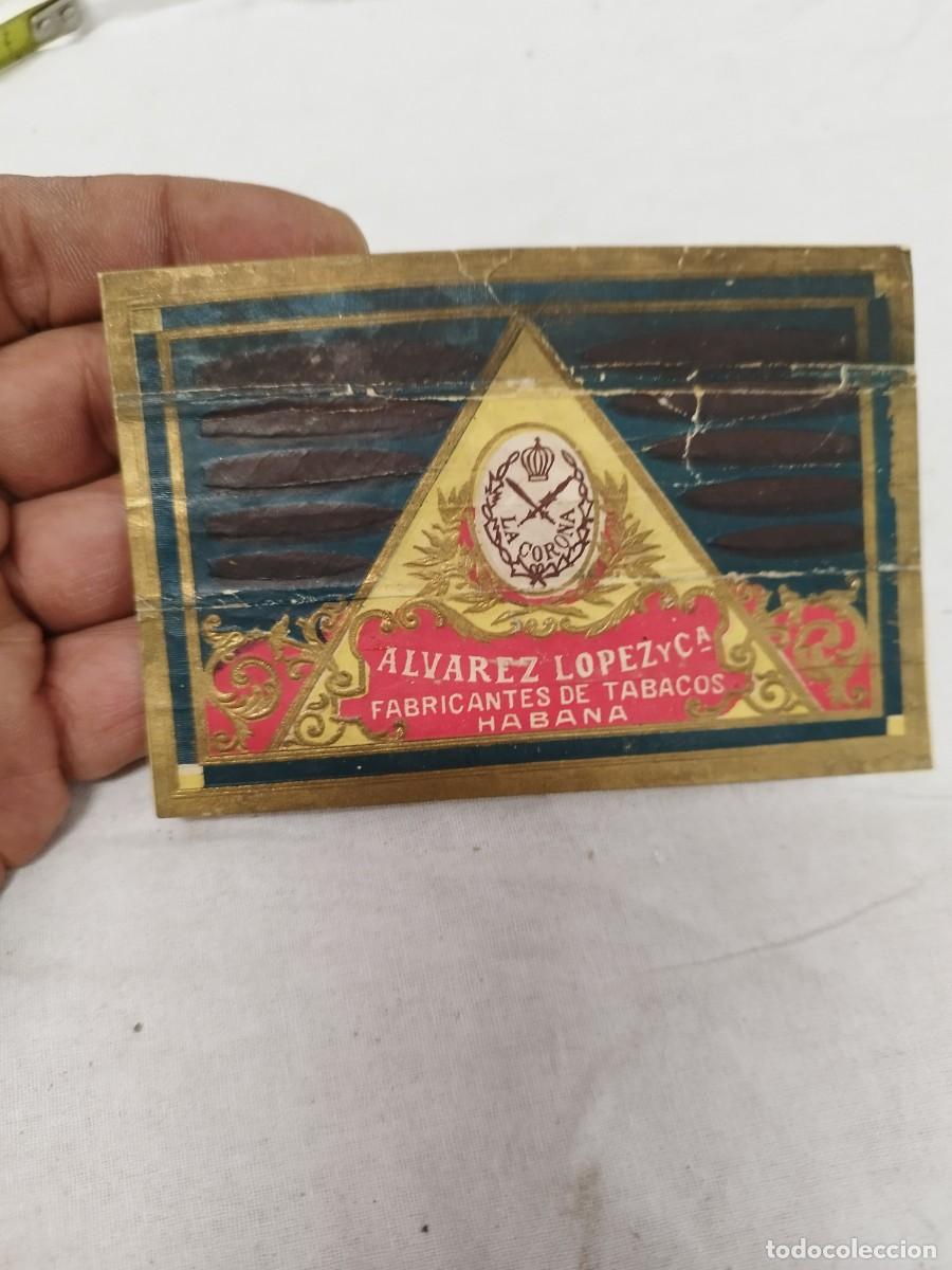 Cajas de puros: Antigua etiqueta de puros Alvarez lopez y Cia. Tabacos, puros. Habana, Cuba.