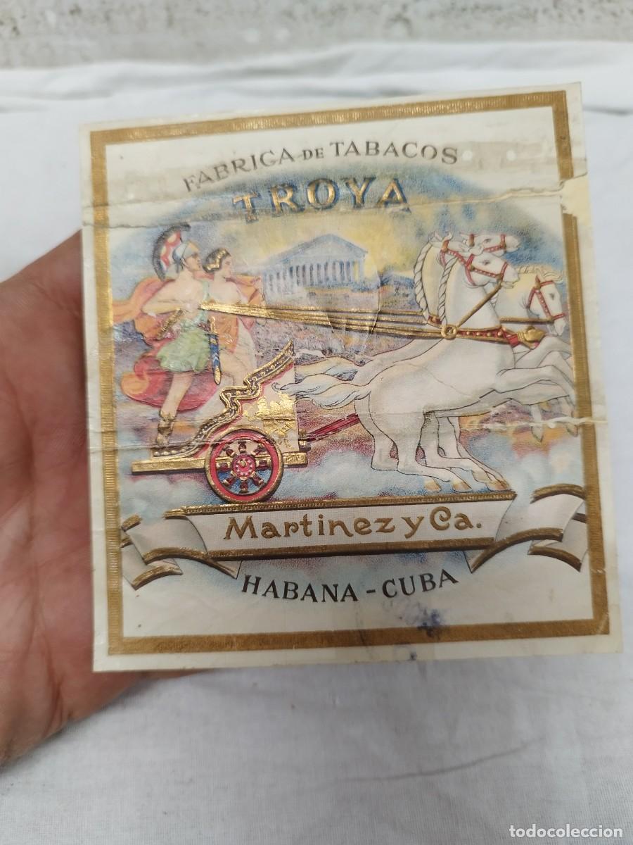 Cajas de puros: Antigua Etiqueta de Caja de Puros Troya, Martinez y Cia. Habana Cuba.