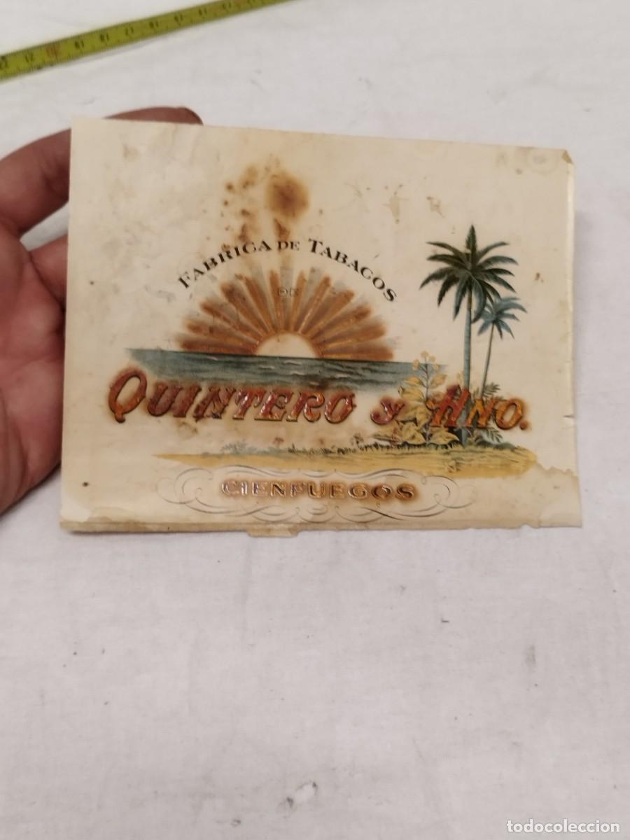 Caixas de Charutos: Etiqueta antigua caja de puros Quintero y Hermano - Cienfuegos, Cuba (Litograf&iacute;a vintage).