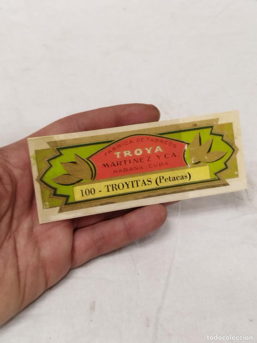 Caixas de Charutos: Antigua etiqueta litogr&aacute;fica de puros Troya (Troyitas) - Mart&iacute;nez y C&iacute;a, Habana, Cuba.