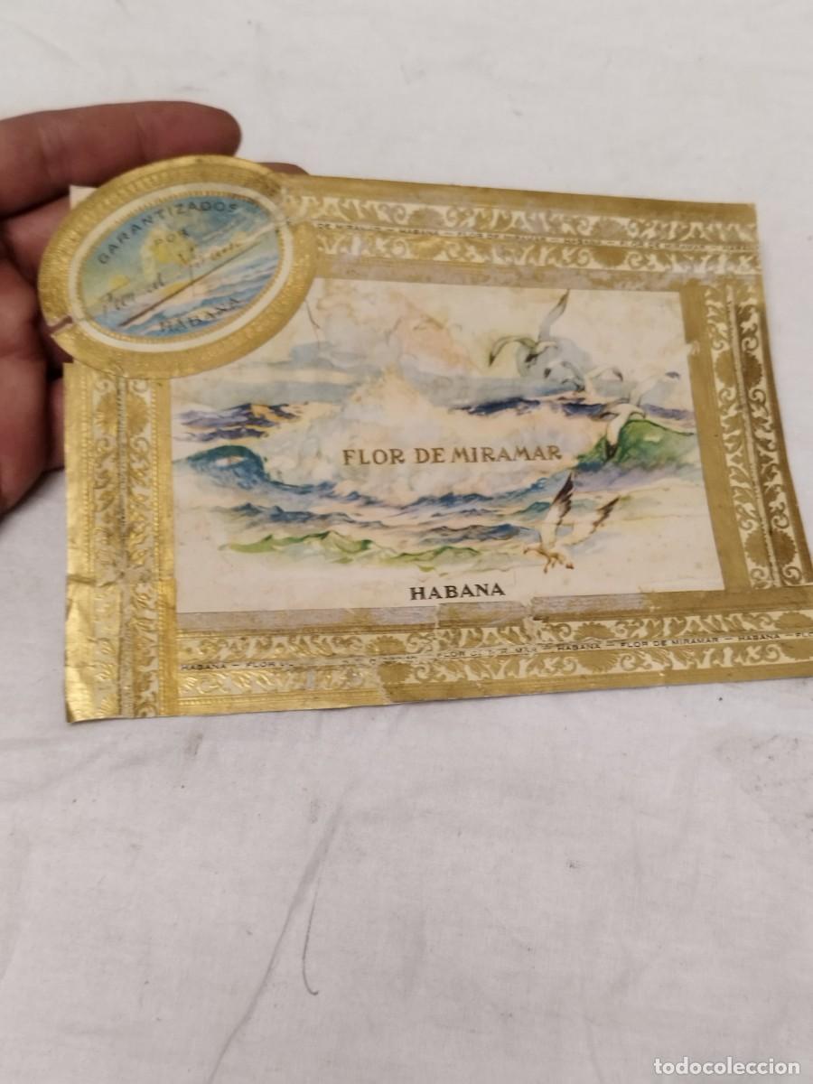 Zigarrenkisten: &bull; Etiqueta Litogr&aacute;fica Antigua Caja de Puros Flor de Miramar Habana Cuba.