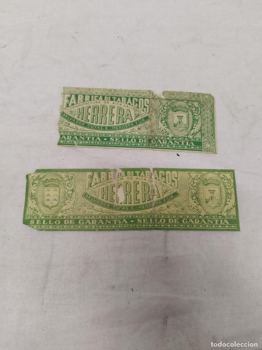 Zigarrenkisten: 2 Sellos de Garant&iacute;a Antiguos - F&aacute;brica de Tabacos Herrera (Herrera y C&iacute;a) - Gran Canaria.