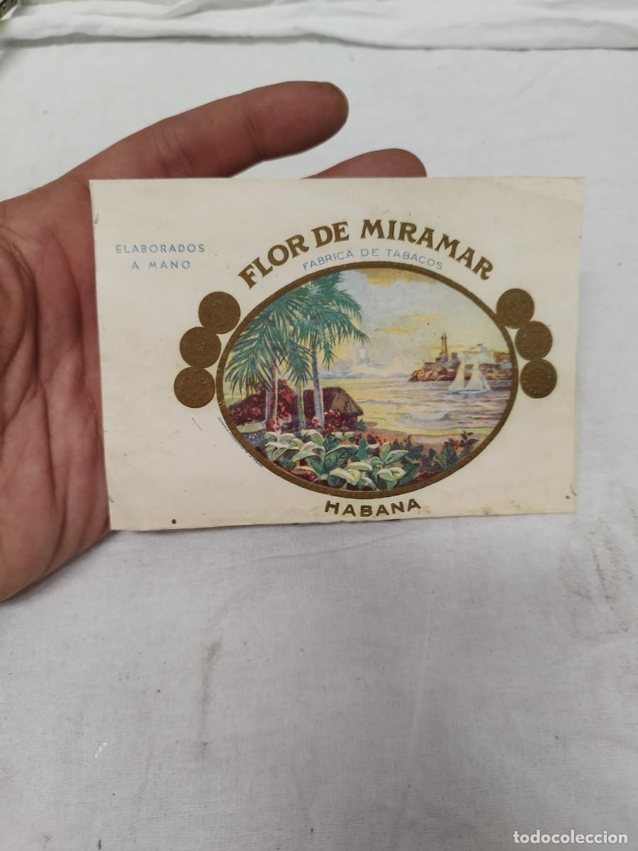 Cajas de puros: Antigua Etiqueta Caja Puros Flor De Miramar Habana Cuba Litograf&iacute;a.