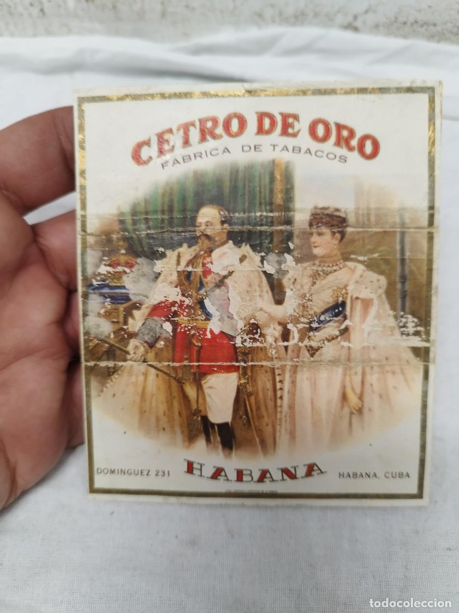 Cajas de puros: Antigua Etiqueta Litogr&aacute;fica Caja de Puros &rdquo;Cetro de Oro&rdquo; - La Habana, Cuba - Principios S. XX.