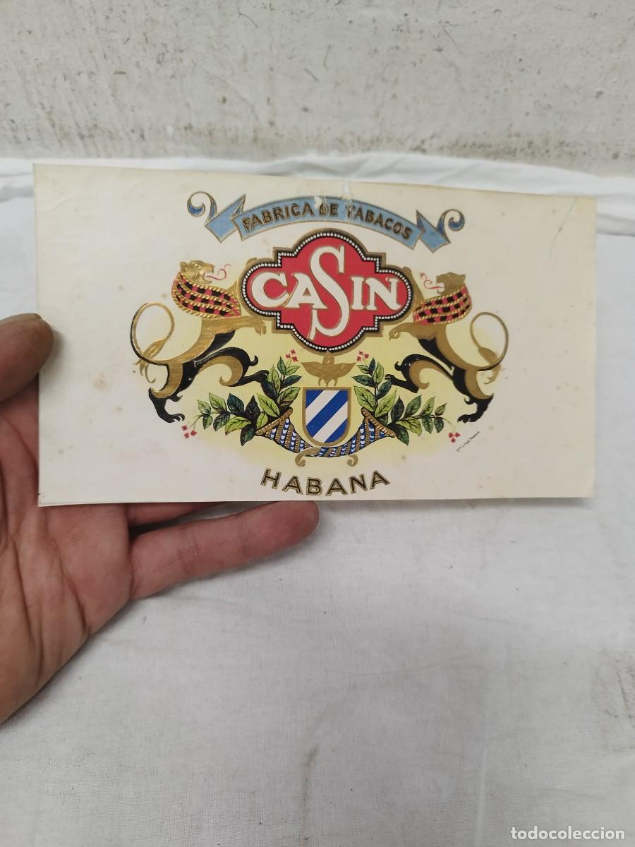 Cajas de puros: Antigua Etiqueta Litogr&aacute;fica de Puros Casin - F&aacute;brica de Tabacos Habana, Cuba - Vintage.