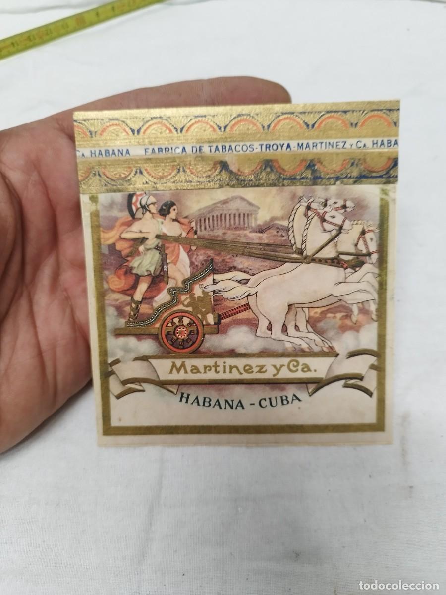 Cajas de puros: Antigua Etiqueta de Caja de Puros - Marca Troya, Mart&iacute;nez y C&iacute;a. - Habana, Cuba.