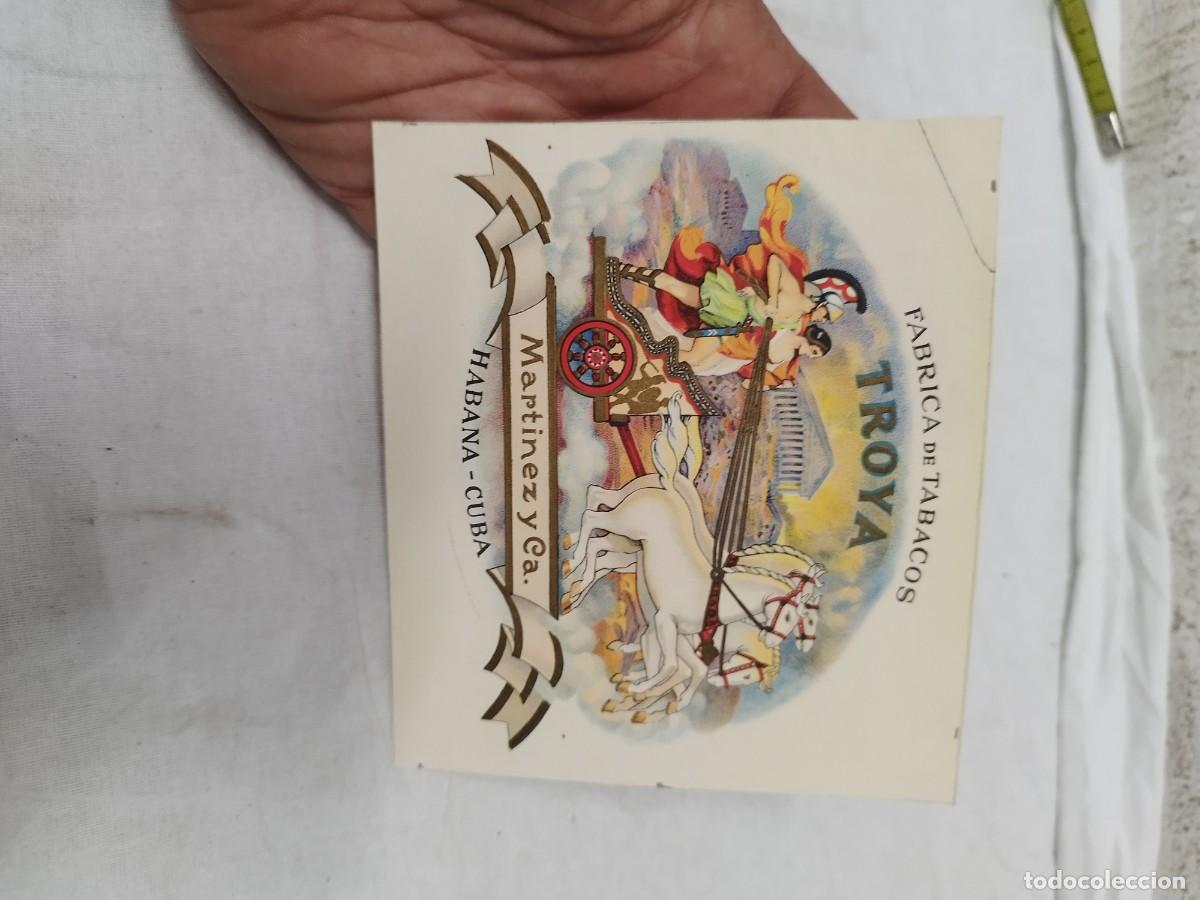 Cajas de puros: Antigua etiqueta de caja de puros (Vista) - Marca TROYA - Mart&iacute;nez y C&iacute;a. Habana, Cuba.