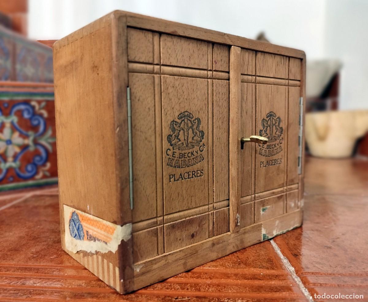 Cajas de puros: MUY ANTIGUA CAJA VACIA DE 50 PUROS HABANOS PLACERES, DE C.E. BECK y CIA. 21,5x17,5x10 cm.
