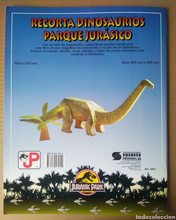 Coleccionismo Recortables: Diplodocus Recortable: Jurassic Park/Parque Jurásico (Susaeta, 1993). Gran formato. - Foto 2 - 281896028