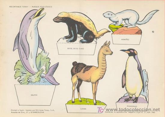 Coleccionismo recortables: Parque zoologico. Medida: 29X40 cm. Edicion: Toray, 1962