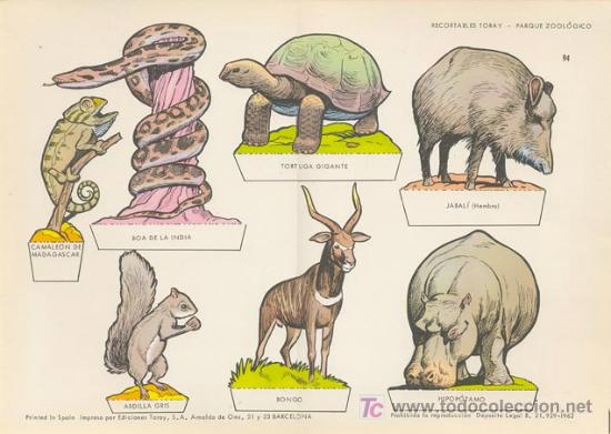 Coleccionismo recortables: Parque zoologico. Medida: 29X40 cm. Edicion: Toray, 1962