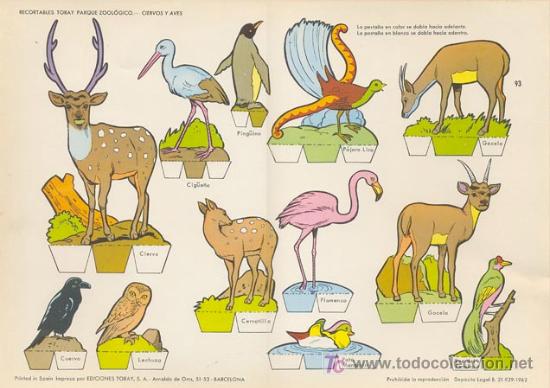 Coleccionismo recortables: Parque zoologico. Medida: 29X40 cm. Edicion: Toray, 1962