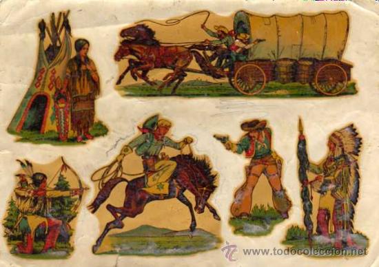 Coleccionismo recortables: calcamonia de indios y vaqueros. Antigua. - Foto 1