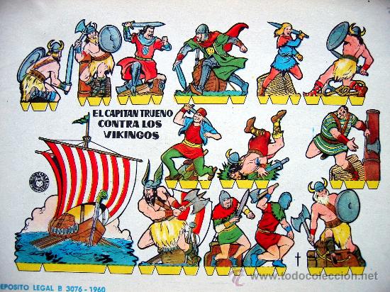 Coleccionismo recortables: CAPITAN TRUENO CONTRA LOS VIKINGOS. LAMINA EDITORIAL BRUGUERA 1960. RARA. OCASI&Oacute;N