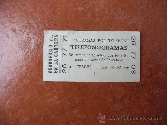 Coleccionismo recortables: TICKET DE TELEGRAMA - Foto 1