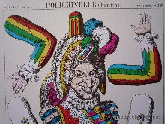 PANTIN POLICHINELLE BOIS – Imagerie D'Épinal – Ancien – 50 Cm – Litho Passée