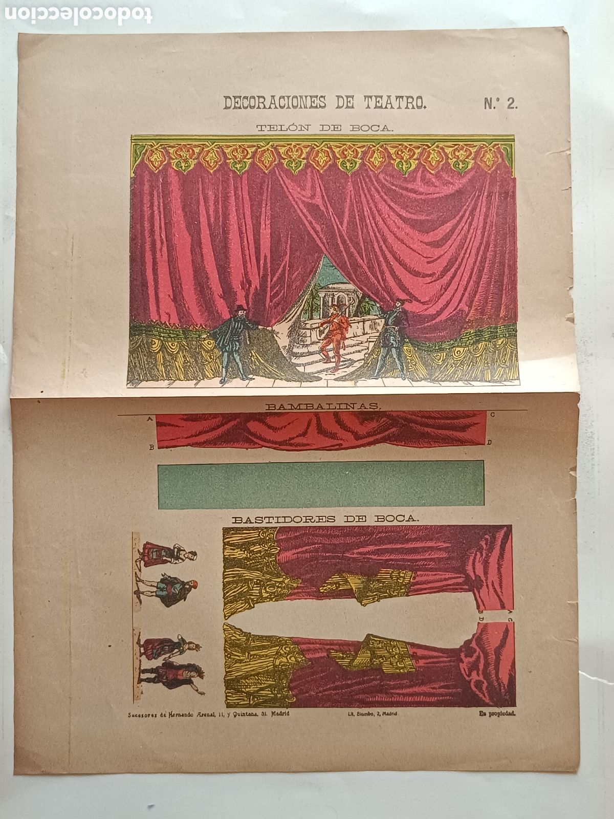 Coleccionismo Recortables: DECORACIONES DE TEATRO N&ordm; 2- TEL&Oacute;N DE BOCA, BAMBALINAS Y BASTIDORES. SUC. HERNANDO. LITOGRAF&Iacute;A COLOR