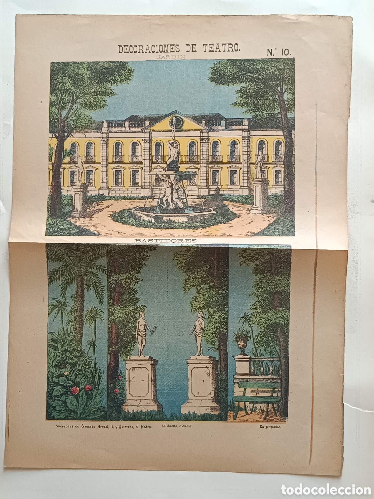 Coleccionismo Recortables: DECORACIONES DE TEATRO N&ordm; 10- JARD&Iacute;N CON PALACIO Y BASTIDORES. SUC. DE HERNANDO.