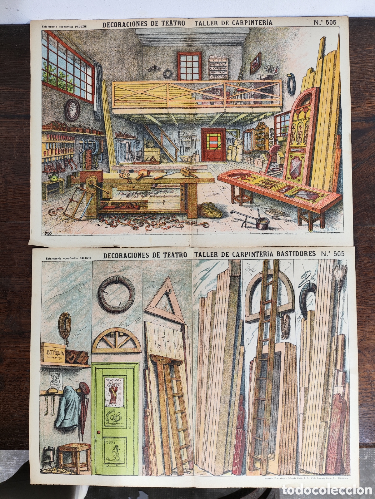 Coleccionismo Recortables: 2 RECORTABLES DE PALUZIE ANTIGUOS - DECORACIONES DE TEATRO 505 TALLER DE CARPINTER&Iacute;A Y BASTIDORES