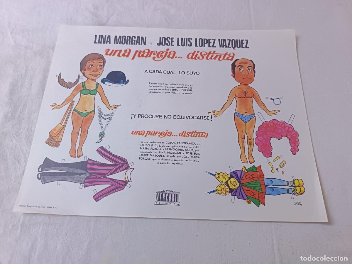 Coleccionismo recortables: Curioso Cartel de cine con Recortables, Una Pareja...Distinta, Lina Morgan y J. L. L&oacute;pez V&aacute;zquez