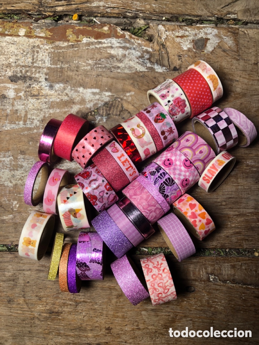 Coleccionismo recortables: Lot de 36 Magnifiques Rubans Washi Tapes Pink & Purple Rose Girly - Neufs