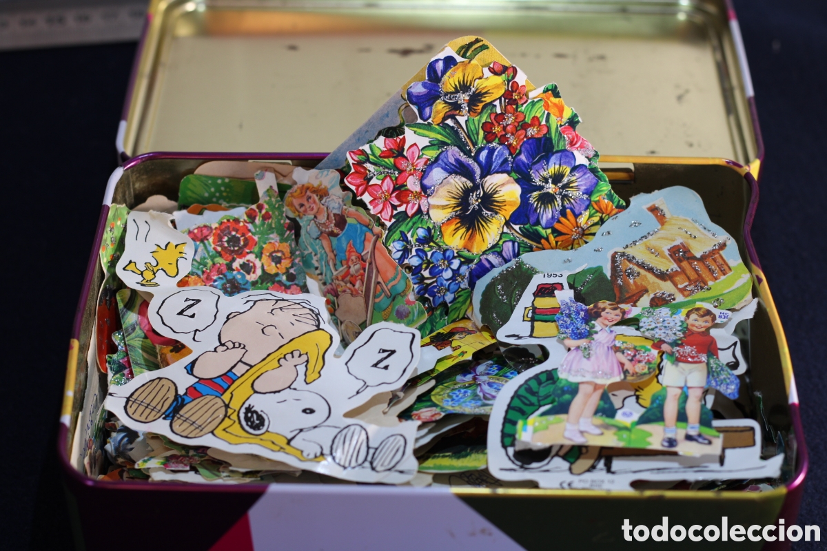 Coleccionismo recortables: Lote de Troqueles Vintage y Cromos Antiguos con Caja Met&aacute;lica - Colecci&oacute;n Variada