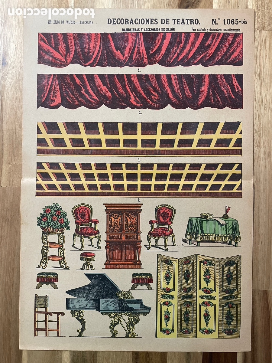 Coleccionismo recortables: Recortable. Decoraciones de teatro. Bambalinas y accesorios de sal&oacute;n. Paluzie. N&uacute;mero 1065 bis