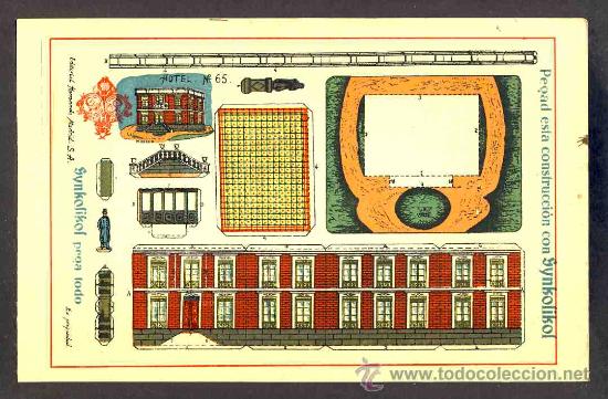 Coleccionismo recortables: Recortable de construcciones: Hotel (Ed.Hernando num.65). Publicidad Synkolikol - Foto 1
