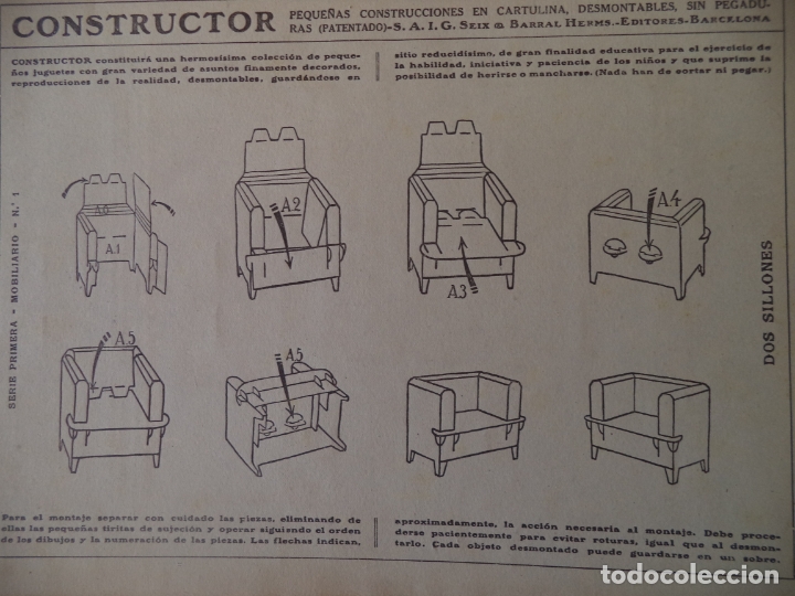 Coleccionismo recortables: CONSTRUCTOR  SERIE 1&ordf; MOBILIARIO N&ordm; 1 DOS SILLONES - Foto 2