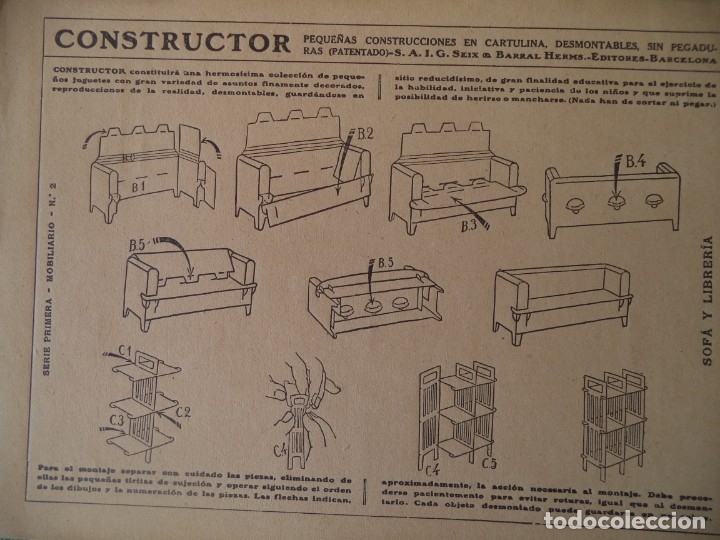 Coleccionismo recortables: CONSTRUCTORSERIE 1&ordf; MOBILIARIO  N&ordm; 2 SOFA Y LIBRERIA - Foto 2
