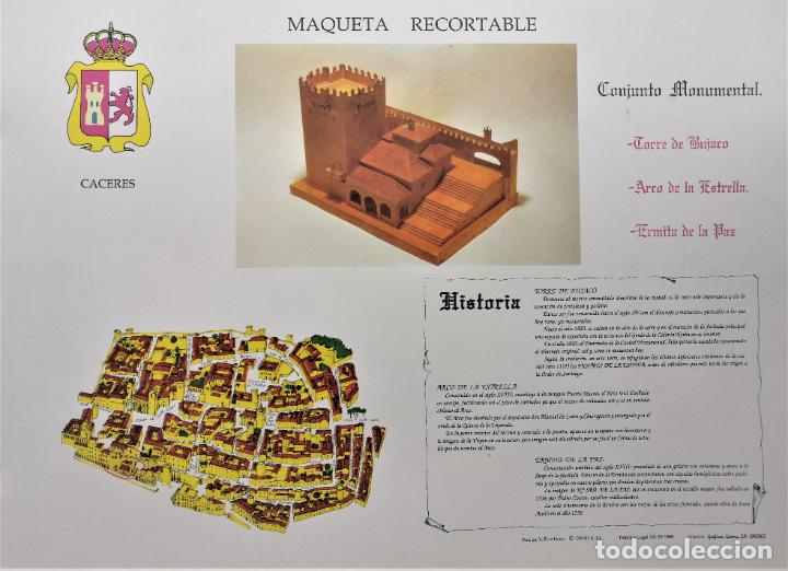 Coleccionismo Recortables: RECORTABLE CONJUNTO TORRE DE BUJACO, ARCO DE LA ESTRELLA Y ERMITA DE LA PAZ, CACERES. 1989 - Foto 2 - 200072652
