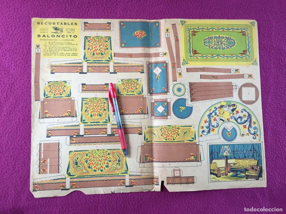 Coleccionismo Recortables: Antigua L&aacute;mina de Recortables EL TORO con SALONCITO para Casitas de Mu&ntilde;ecas A&Ntilde;OS 40