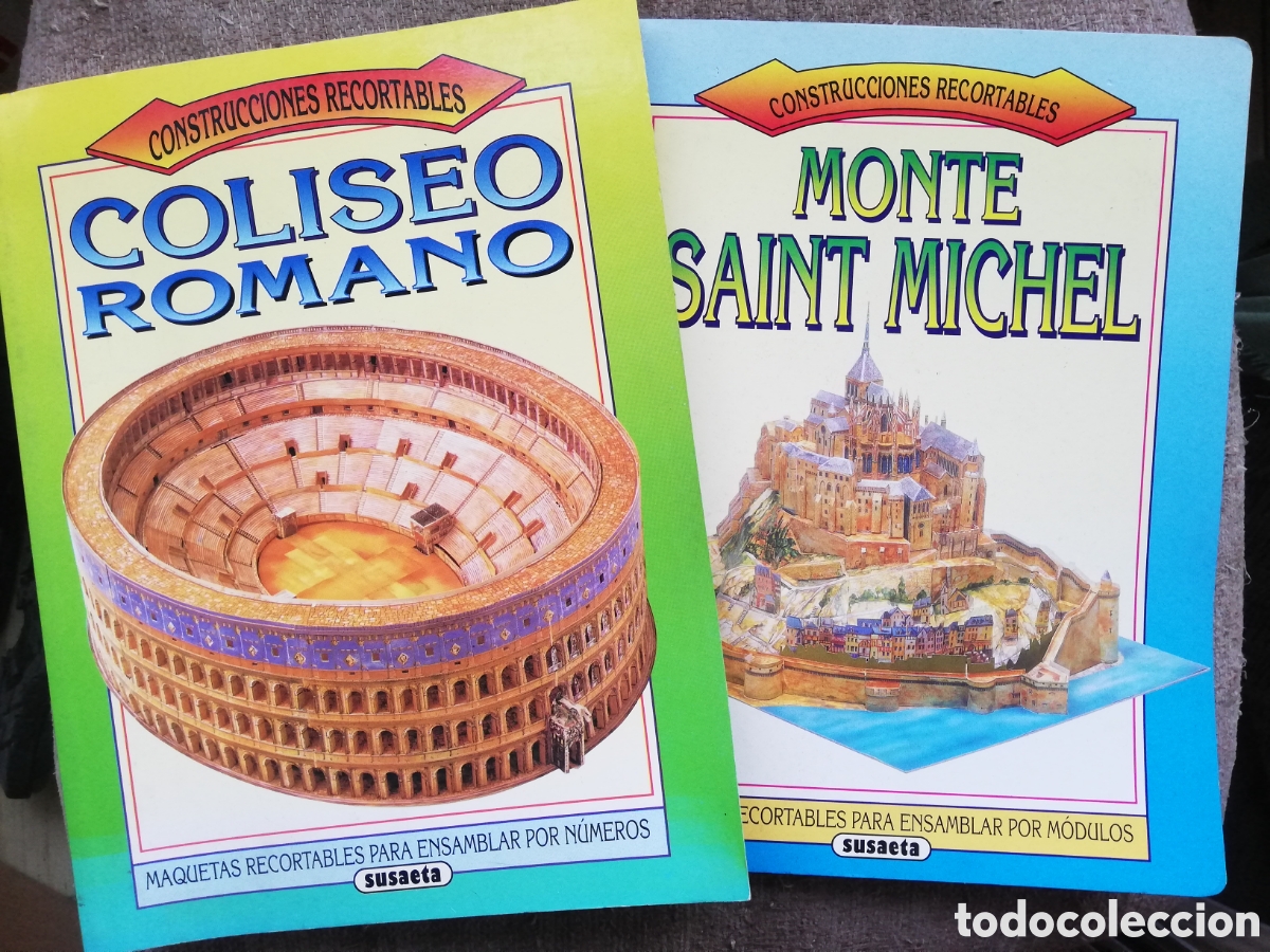 Coleccionismo recortables: 2 construcciones recortables. Coliseo romano y Monte Saint Michel maquetas recortables por m&oacute;dulos