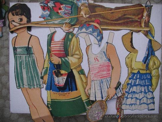 Sammeln von Bastelb&ouml;gen: RECORTABLE DE MU&Ntilde;ECA GRANDE CON 4 VESTIDOS Y 1 COMPLEMENTOS. A&Ntilde;OS 50