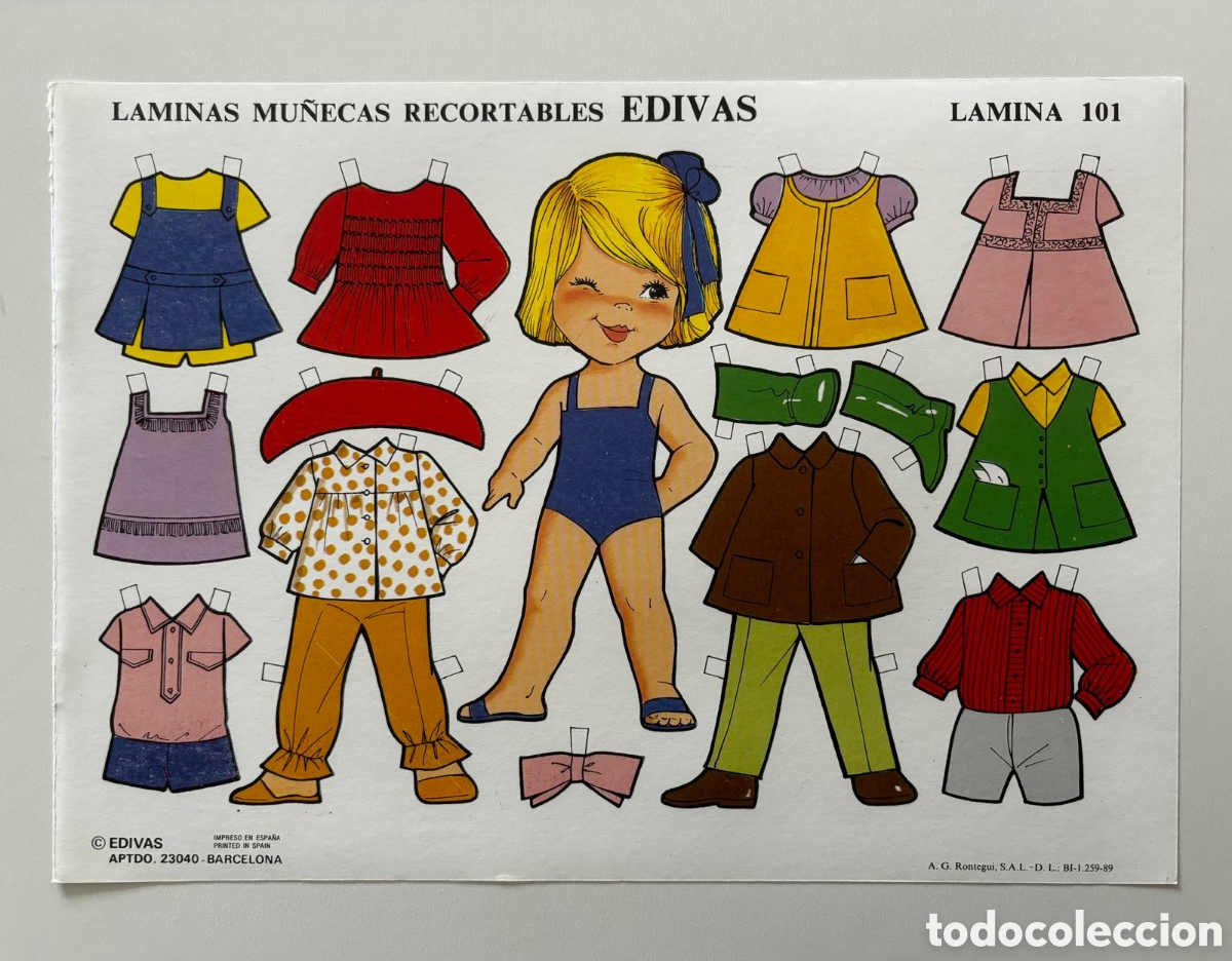 Coleccionismo recortables: L&aacute;mina MU&Ntilde;ECAS RECORTABLES editorial EDIVAS 101 a&ntilde;os 80 NUEVA colecci&oacute;n antigua mariquitina ni&ntilde;as