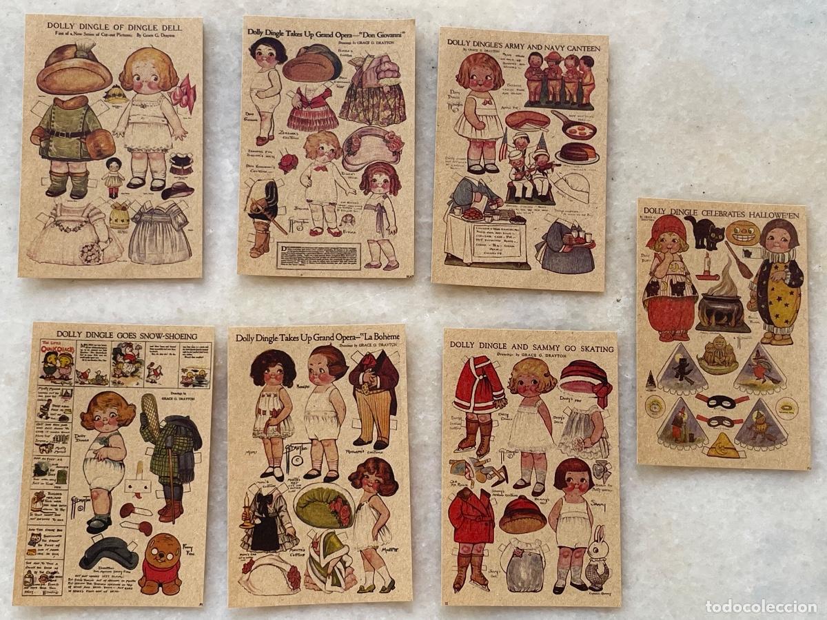 Coleccionismo recortables: Siete mini l&aacute;minas (lote D) de mu&ntilde;ecas de papel recortables vintage